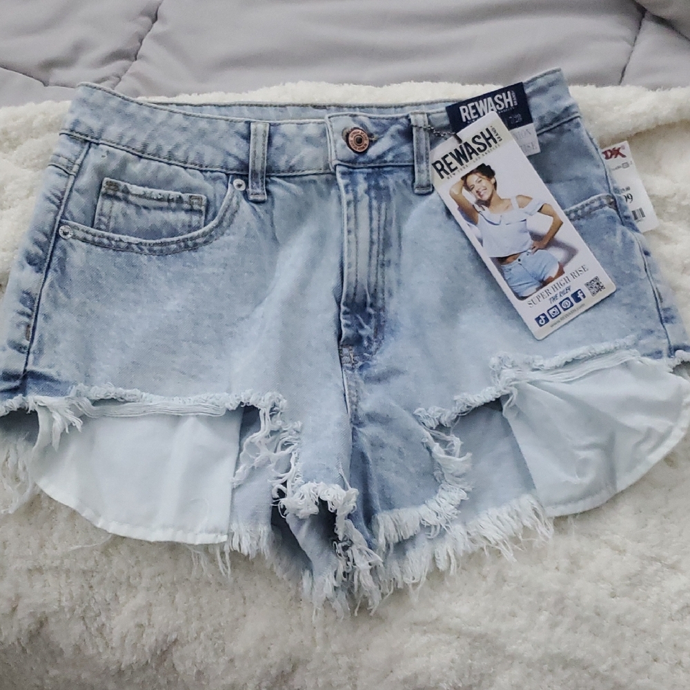 Rewash Distressed Light Blue Jean Shorts